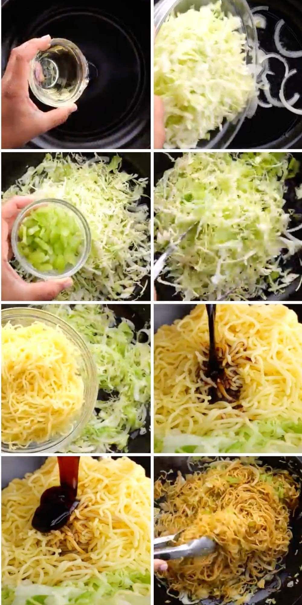Cooking Chow Mein Collage