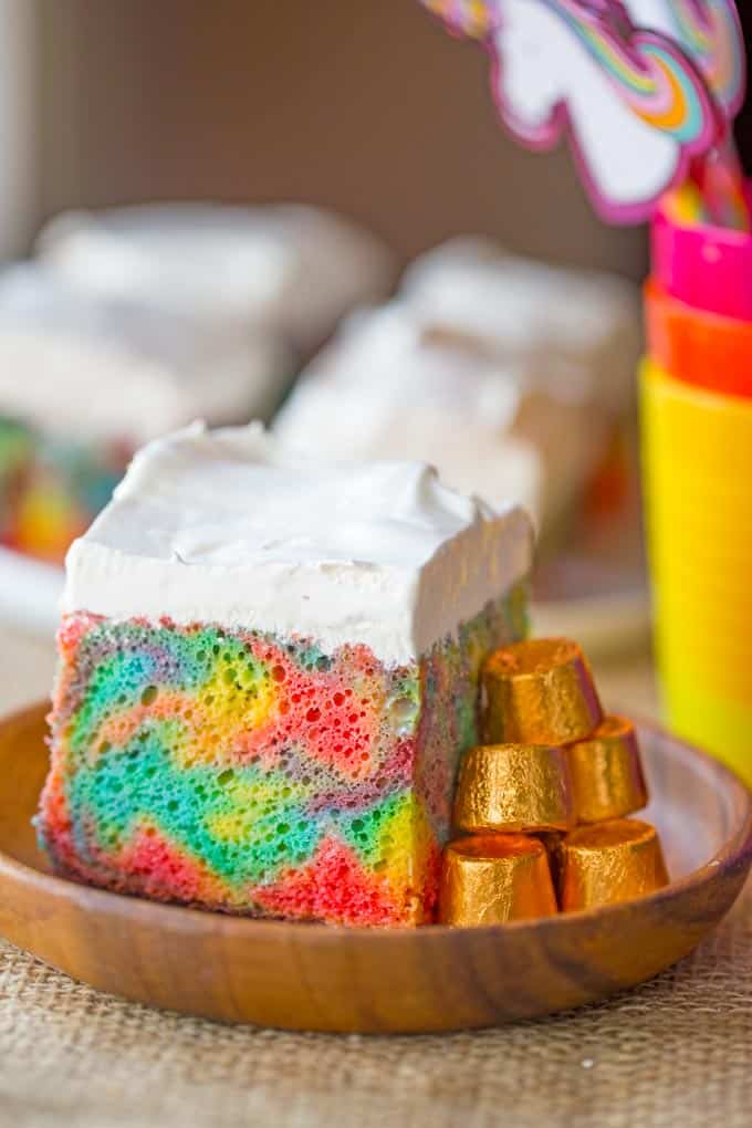 Rainbow Poke Cake With Whipped Cream - Dinner, then Dessert