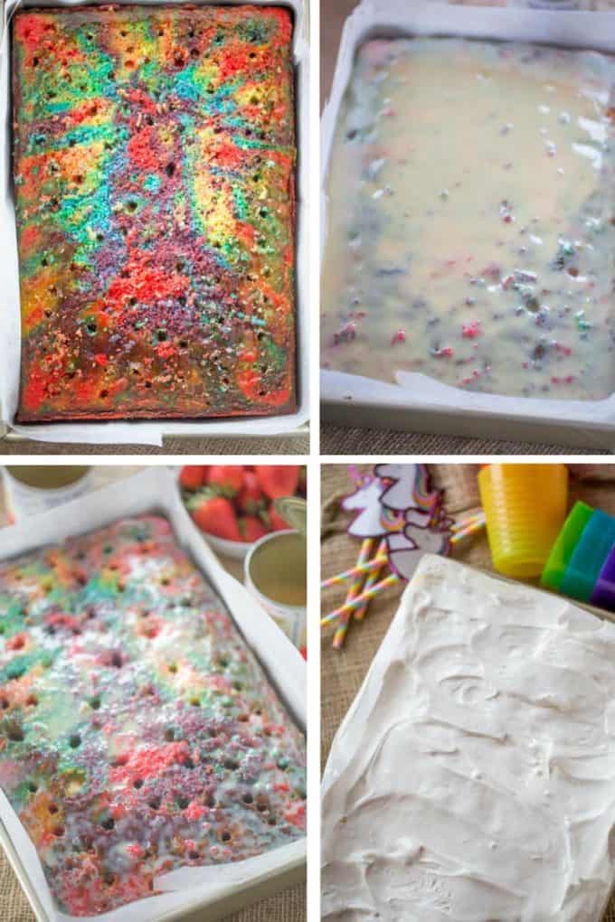 Rainbow Poke Cake With Whipped Cream - Dinner, then Dessert