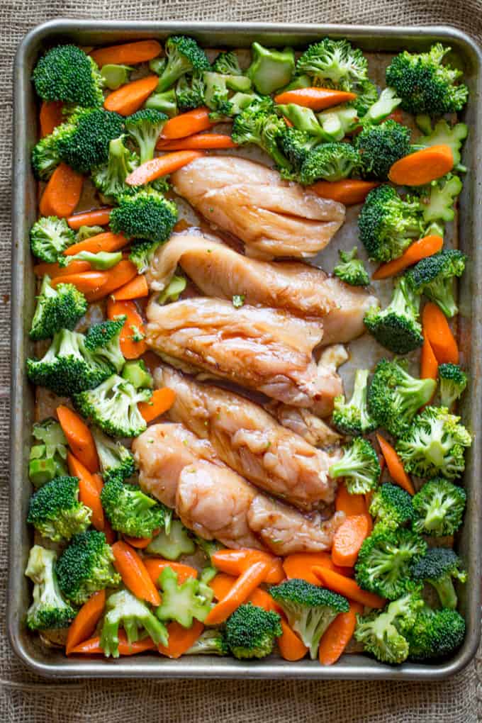 Sheet Pan Korean Chicken and Vegetables are a delicious and easy weeknight meal that cooks in one pan and makes crispy tender vegetables and moist sweet and garlicky chicken.