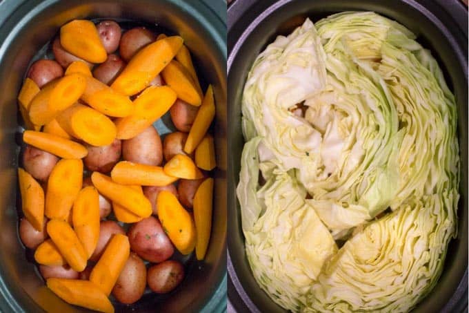 Slow Cooker Corned Beef Dinner all made in one pot with cabbage, potatoes and carrots for the perfect easy St. Patrick's Day dinner you can just set and forget.