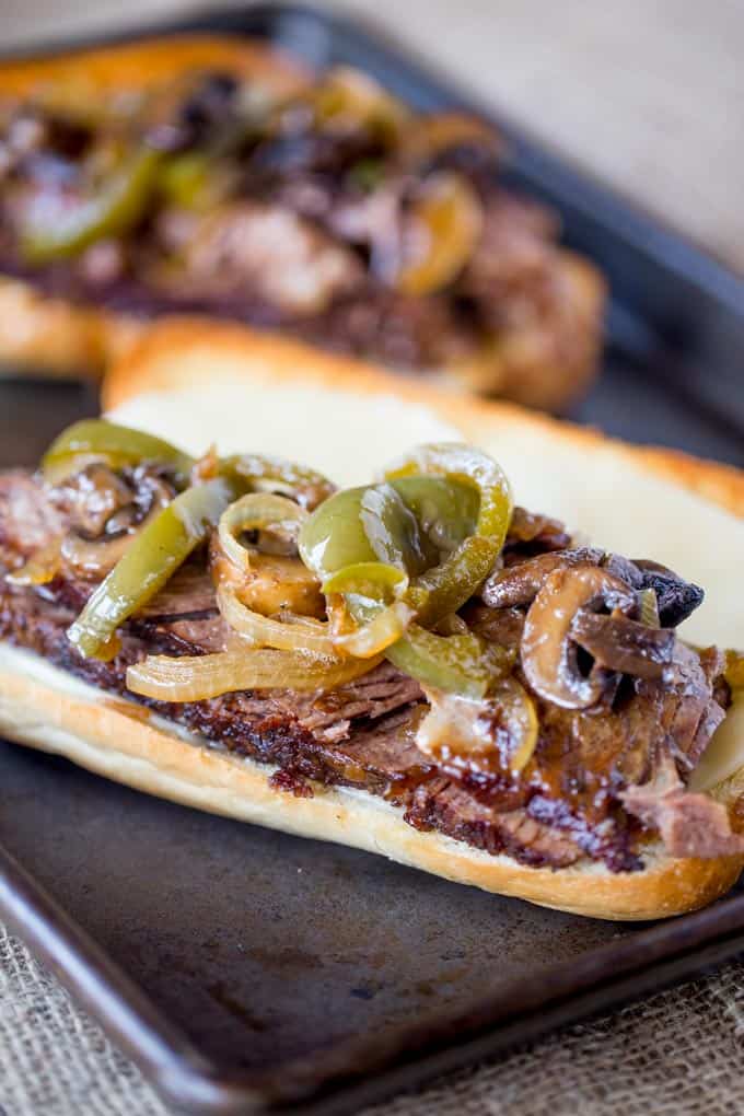 Easy Slow Cooker Philly Cheese Steak Sandwiches - Dinner, then Dessert