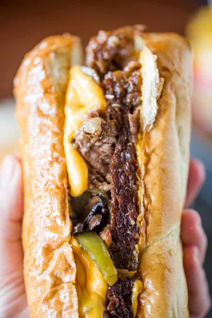 Easy Slow Cooker Philly Cheese Steak Sandwiches - Dinner, then Dessert