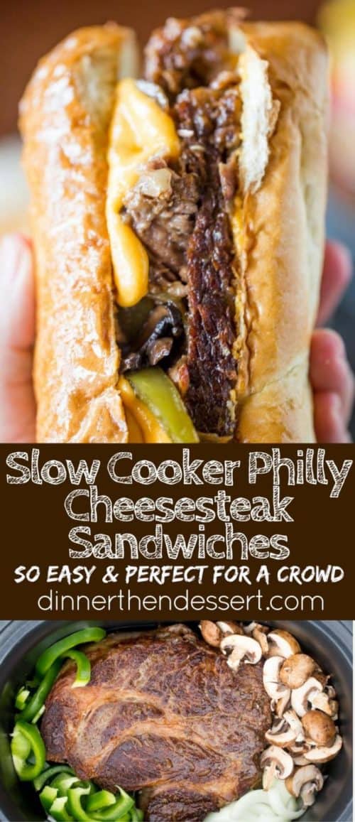 Easy Slow Cooker Philly Cheese Steak Sandwiches - Dinner, then Dessert