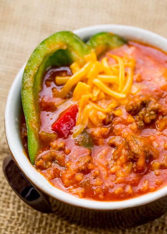 Slow Cooker Stuffed Pepper Soup Dinner, then Dessert