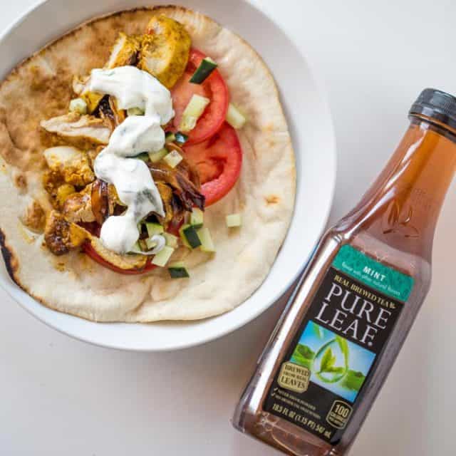 bowl with Chicken Shawarma Pita Wraps with Dill Yogurt Sauce