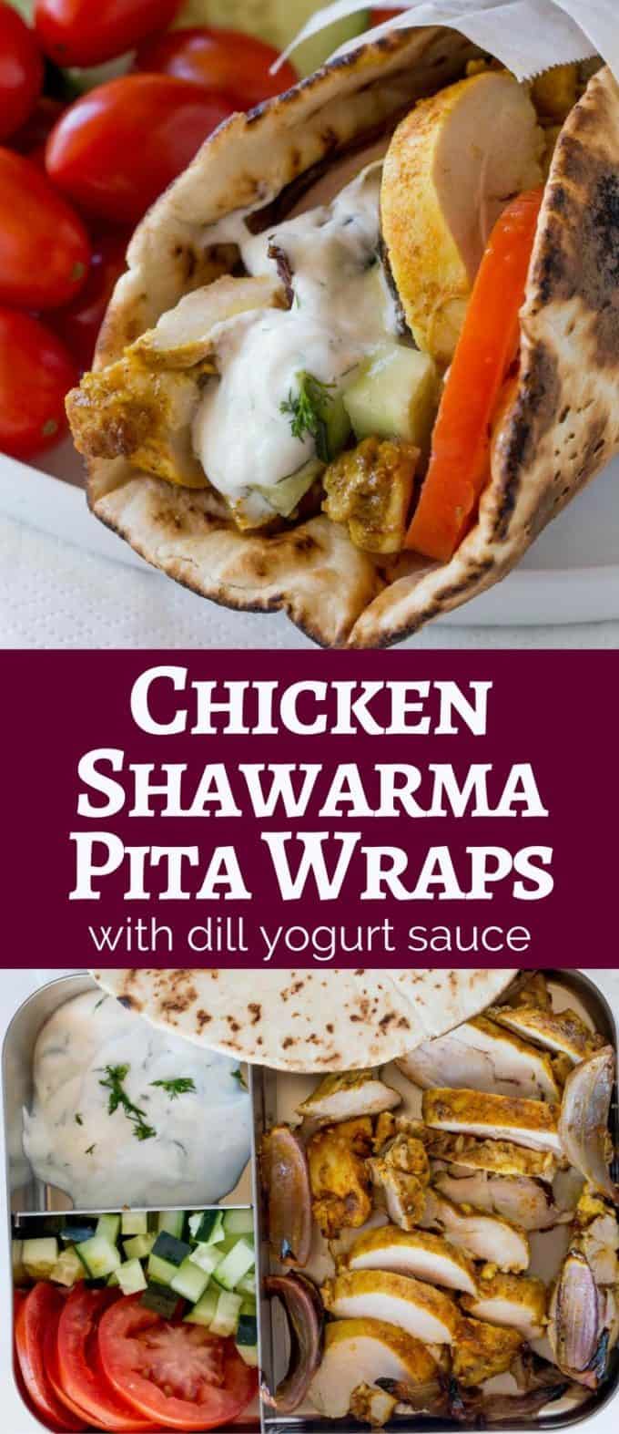 collage of portioned ingredients for Chicken Shawarma Pita Wraps