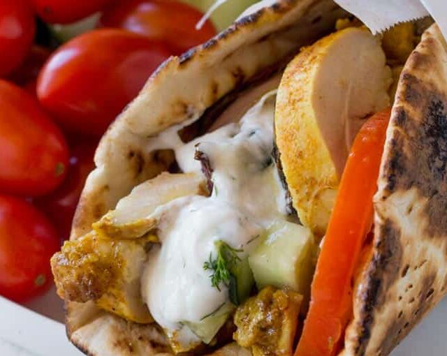 wrapped Chicken Shawarma Pita Wraps with Dill Yogurt Sauce