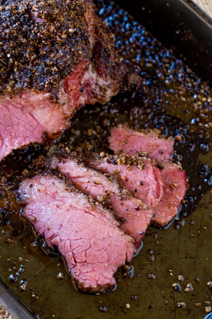 Easy Homemade Pastrami that tastes like your favorite deli sandwich without the high price tag using corned beef to skip the curing!