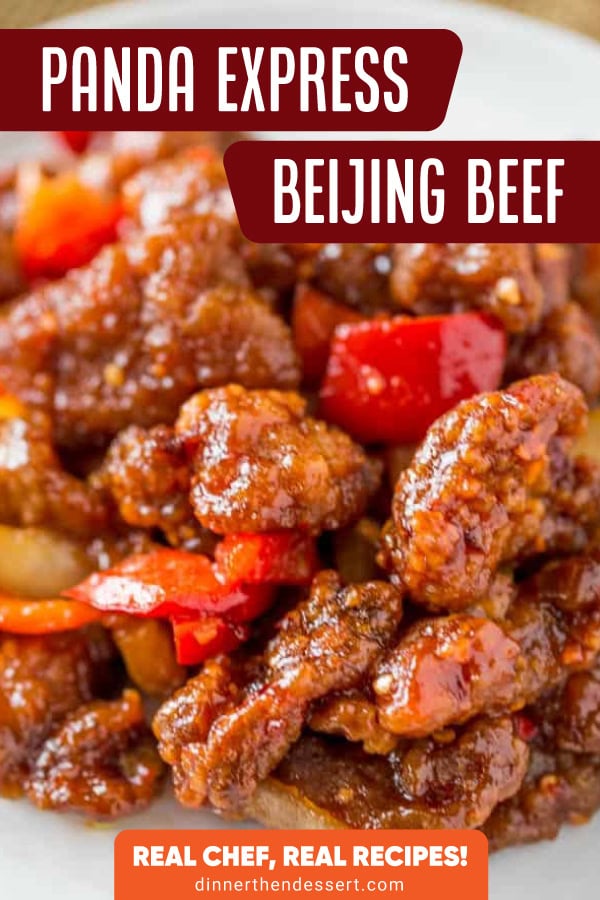 Plate of beef with title in banner on top