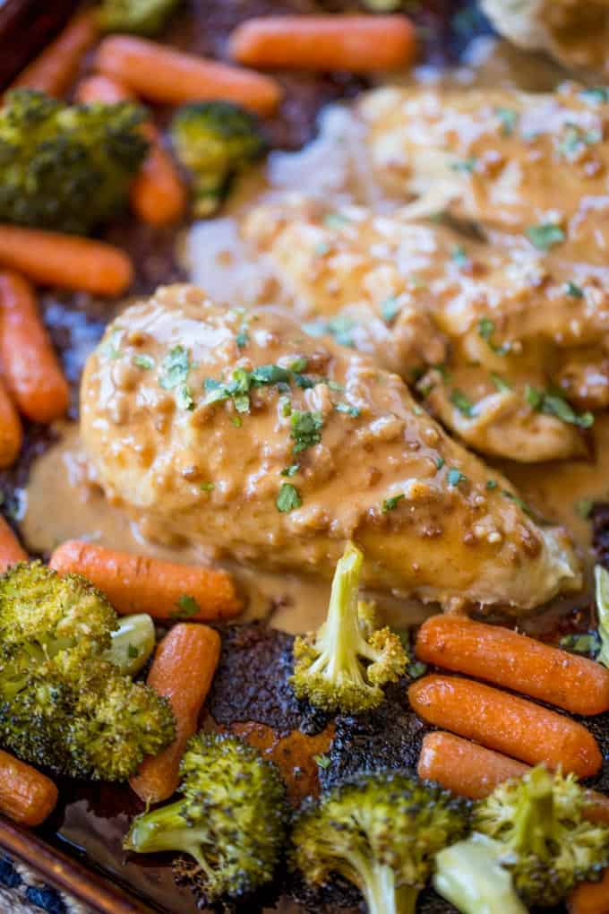 Sheet Pan Peanut Chicken and Vegetables - Dinner, then Dessert