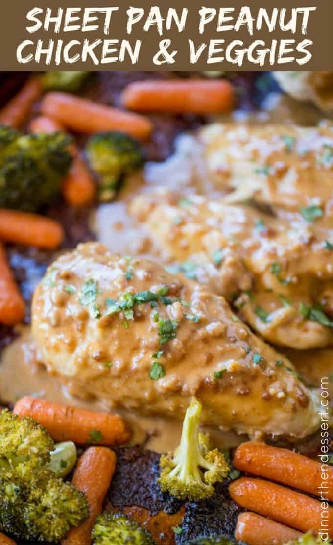 Sheet Pan Peanut Chicken and Vegetables is an easy, but authentic weeknight dinner with almost no cleanup! Serve with rice or noodles.