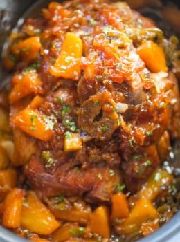 Slow Cooker Jalapeno Pineapple Pork with just six ingredients come out of the slow cooker crispy with a sweet, sticky, spicy glaze and meltingly soft pineapple chunks.