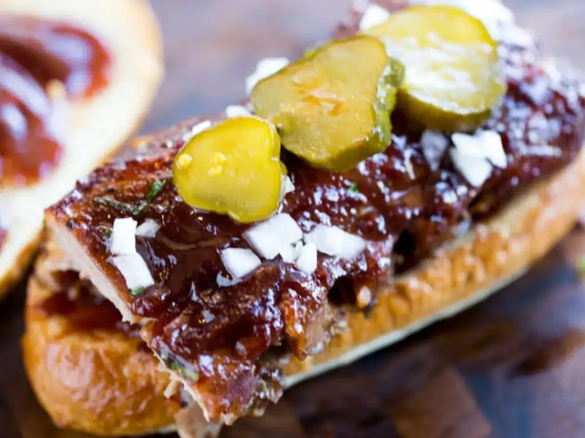 Sandwich angled with pickles