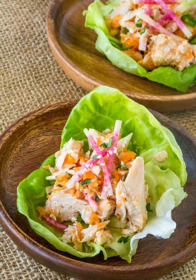 Asian Tuna Salad Lettuce Cups made with solid white albacore tuna in just minutes have all the flavors of your favorite Asian salad with added protein. Perfect for lunch!