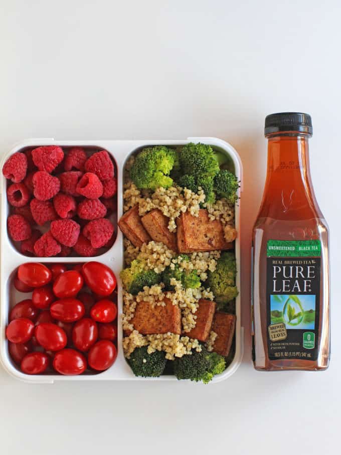 Marinated Tea Tofu and Broccoli with Quinoa is a healthy, flavorful lunch option with crispy marinated tofu over fluffy quinoa. A perfect lunch option.