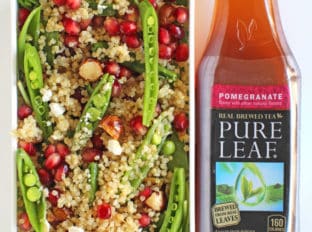 Pomegranate Quinoa Salad with Tea Vinaigrette with crunchy hazelnuts, creamy goat cheese and fluffy quinoa is a delicious and healthy lunch option you'll love.