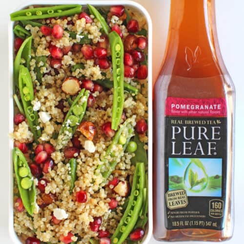 Pomegranate Quinoa Salad with Tea Vinaigrette with crunchy hazelnuts, creamy goat cheese and fluffy quinoa is a delicious and healthy lunch option you'll love.