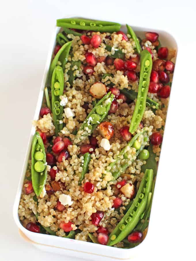 Pomegranate Quinoa Salad with Tea Vinaigrette with crunchy hazelnuts, creamy goat cheese and fluffy quinoa is a delicious lunch option you'll love.