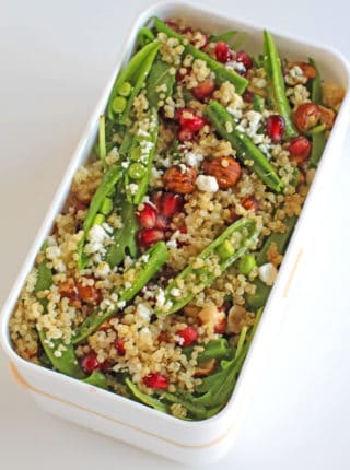 Pomegranate Quinoa Salad with Tea Vinaigrette with crunchy hazelnuts, creamy goat cheese and fluffy quinoa is a delicious and healthy lunch option you'll love.