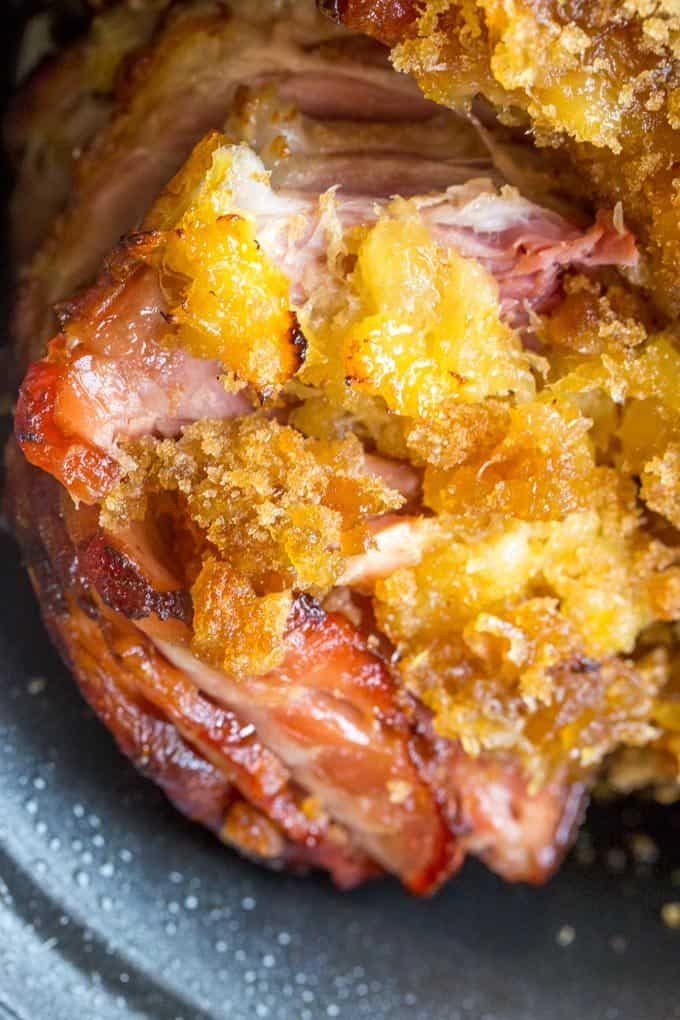 Slow Cooker Brown Sugar Pineapple Ham will make your Easter brunch a total breeze with just three ingredients and no oven space to lose! Keep it plugged in and it will stay warm through your entire meal.