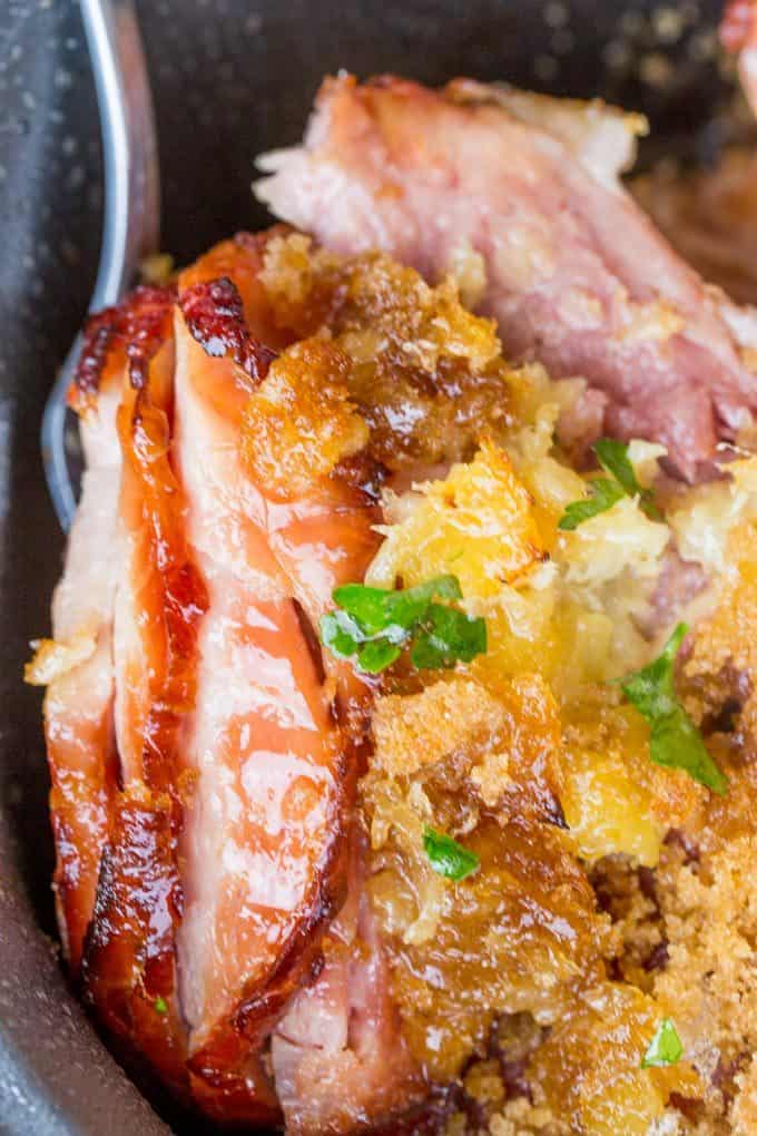 Slow Cooker Brown Sugar Pineapple Ham will make your Easter brunch a total breeze with just three ingredients and no oven space to lose! Keep it plugged in and it will stay warm through your entire meal.