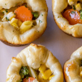 4 vegetable and poultry appetizers on a grey colored background