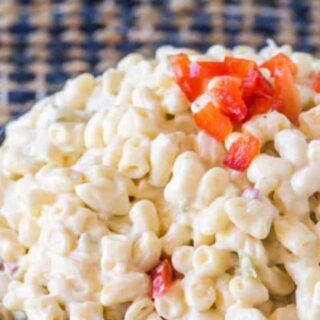 Pasta salad in a bowl, ready to eat,