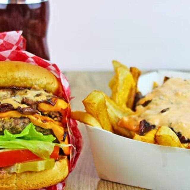 Animal style fries and double double to show sauce.