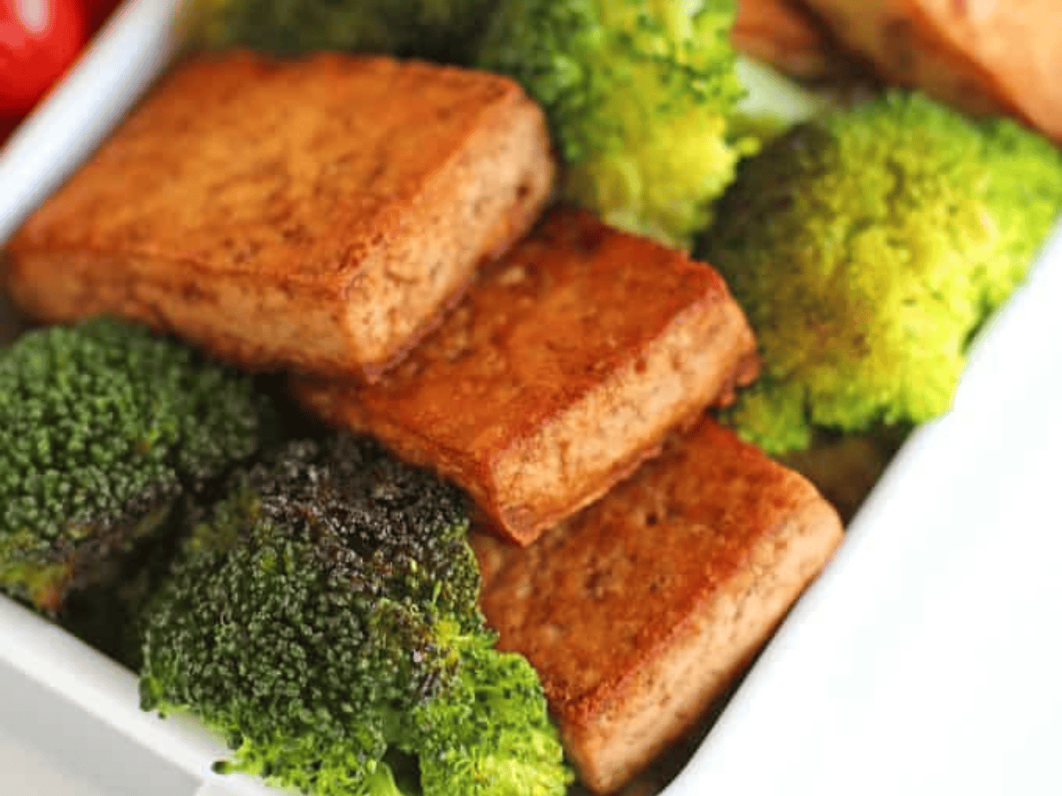 close up on cooked tofu