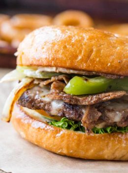 Philly Cheese Steak Burger that is easy to make and the best of both worlds, sub and burger!