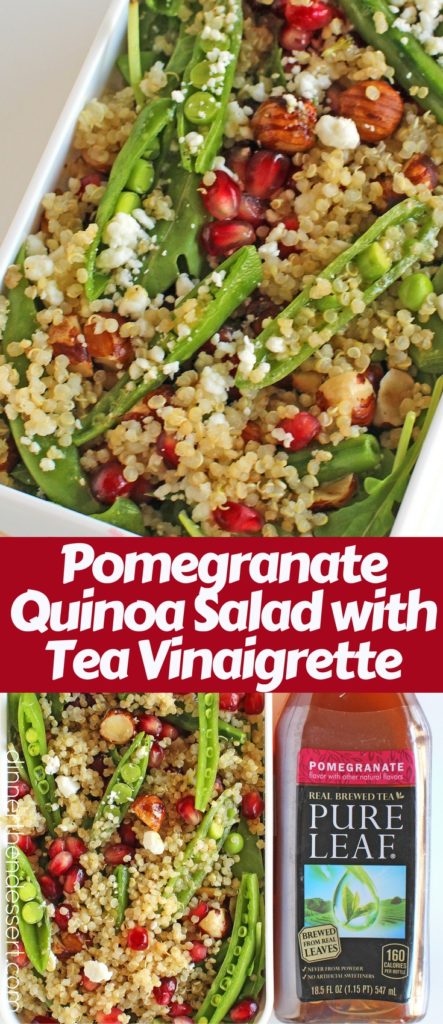 Pomegranate Quinoa Salad with Tea Vinaigrette with crunchy hazelnuts, creamy goat cheese and fluffy quinoa is a delicious and healthy lunch option you'll love.