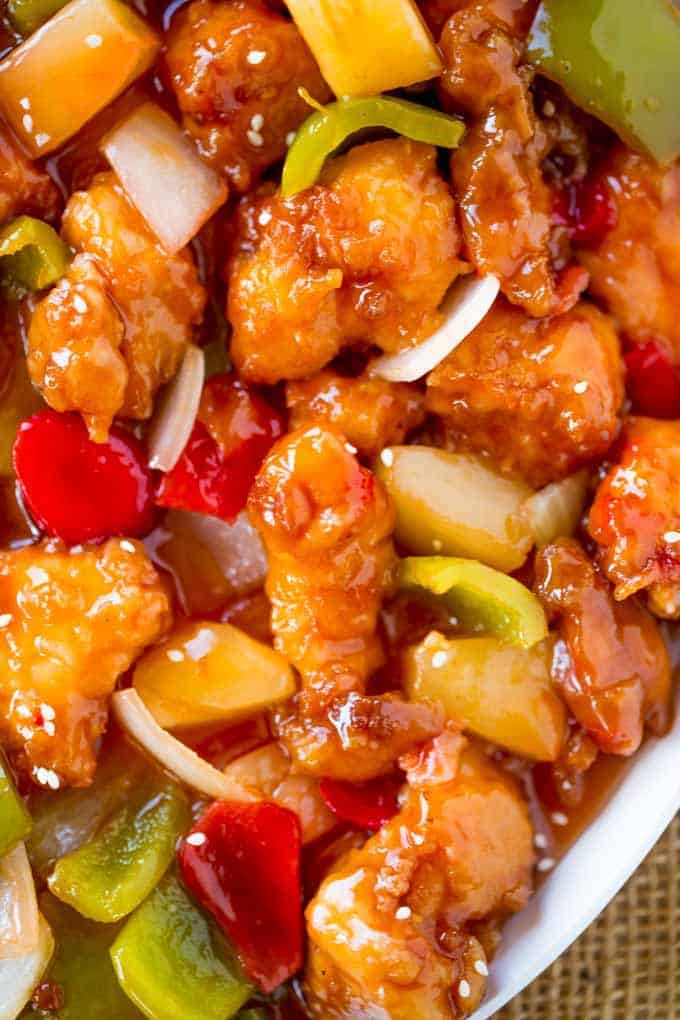 Sweet and Sour Chicken tossed in sweet and sour chicken sauce