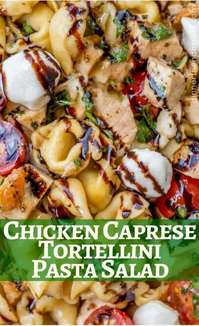 We LOVED this Chicken Caprese Tortellini Salad! With a homemade balsamic glaze and balsamic dressing.