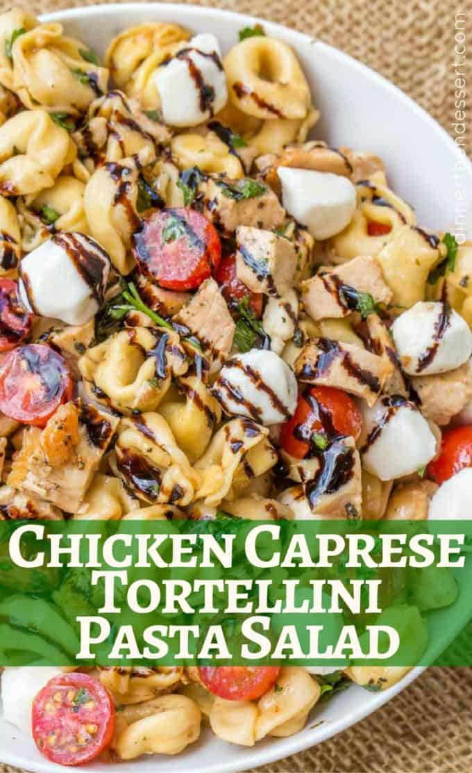 Chicken Caprese Tortellini Pasta Salad is the perfect and quick pasta salad for your summer cookout with chicken, fresh mozzarella, tortellini and quick balsamic dressing.