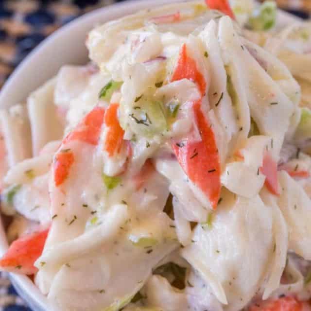 Crab Salad with celery and mayonnaise is a delicious and inexpensive delicious way to enjoy the classic Seafood Salad we all grew up with.