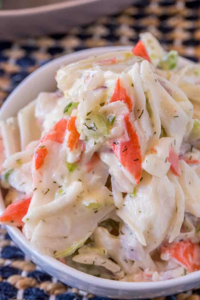 Crab Salad with celery and mayonnaise in a serving bowl
