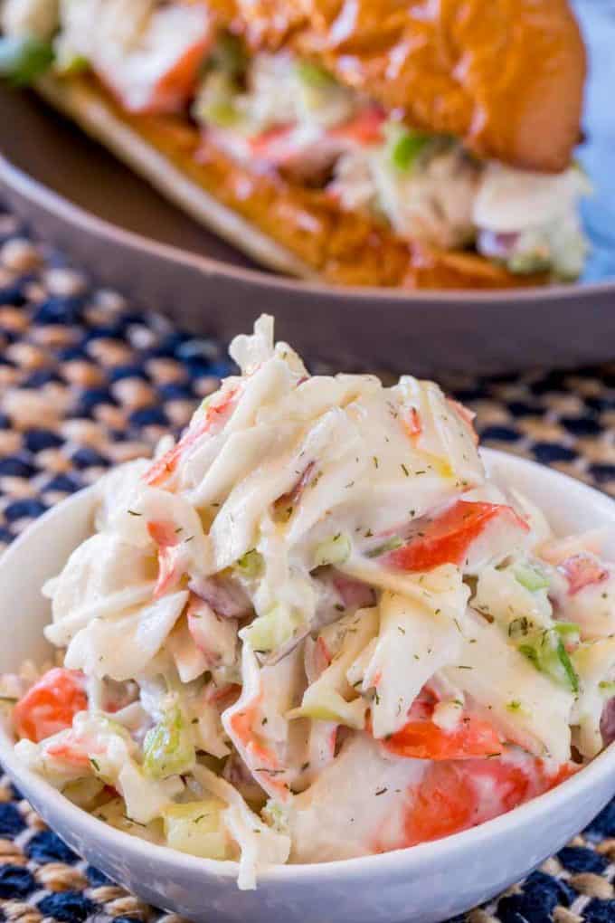 Crab Salad with celery and mayonnaise in a serving bowl