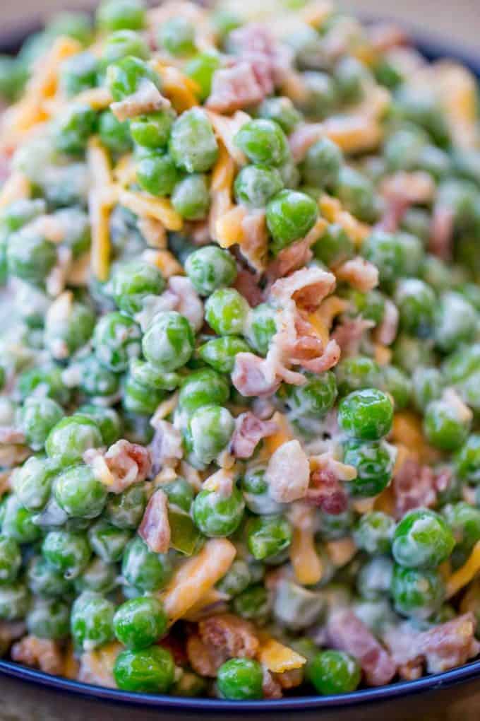 Creamy Bacon Pea Salad in serving bowl