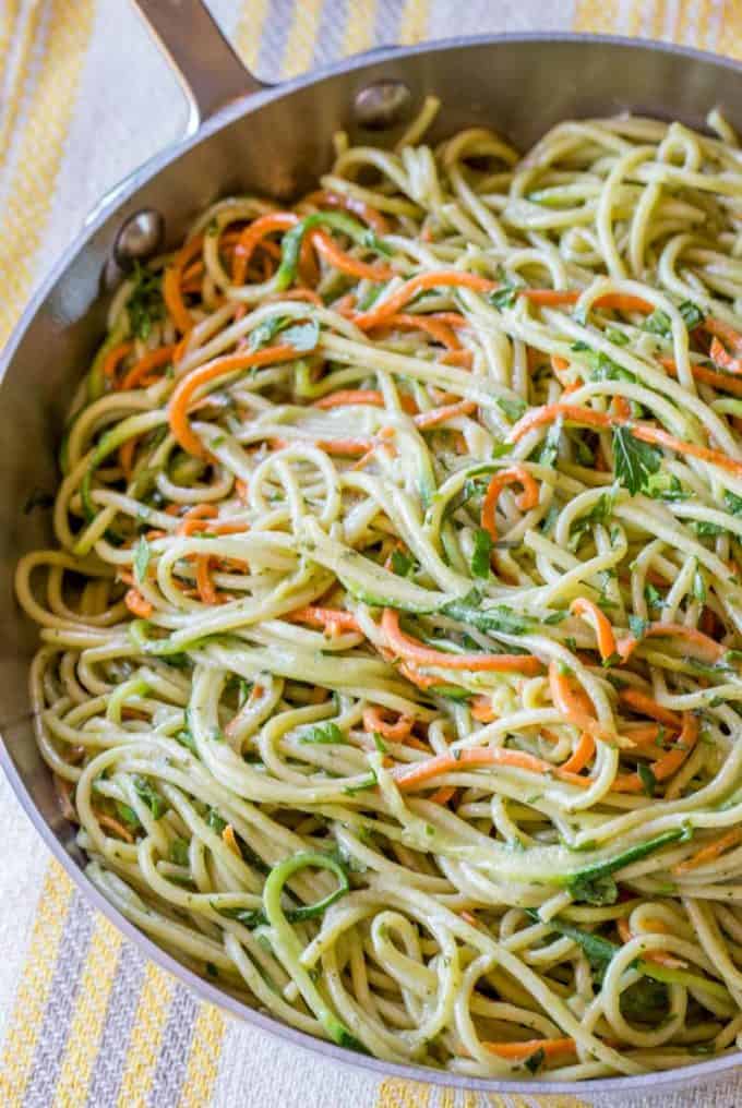 Easy Thai Green Curry Noodles that take just 20 minutes to make (including cooking the pasta!) and have the best coconut, ginger and garlic flavor with hidden veggies!