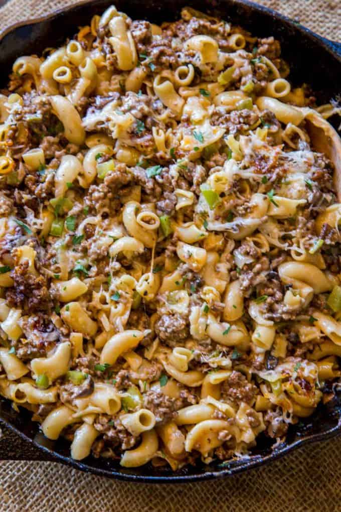 This Philly Cheesesteak Hamburger Helper is so easy to make and SO GOOD.