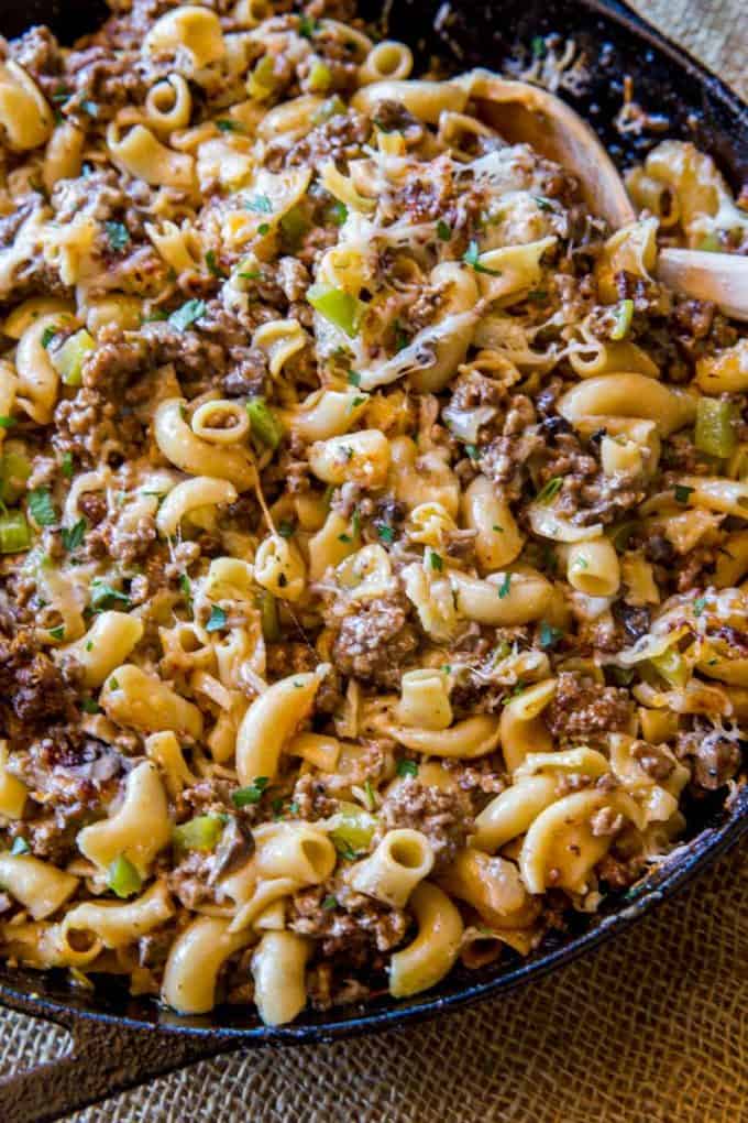 Philly Cheesesteak Hamburger Helper will make you forget all about the boxed type you had as a kid, you'll love this creamy, cheesy cheesesteak pasta.