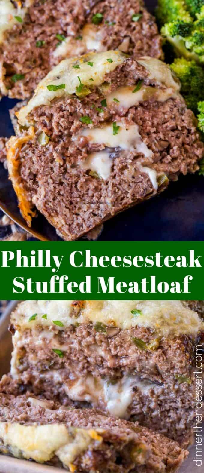 collage of beef meatloaf with cheese