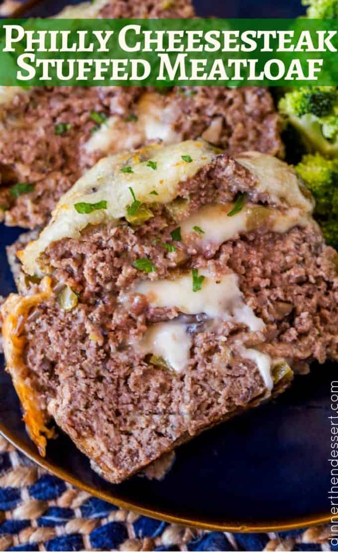 Meatloaf with green bell bell peppers, onions and mushrooms topped and stuffed with Provolone Cheese.