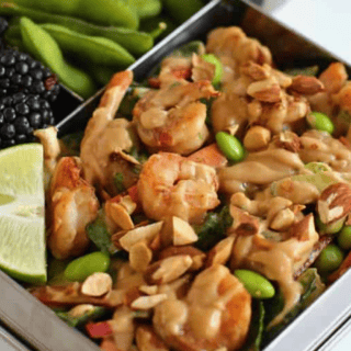 Shrimp salad with lime wedge