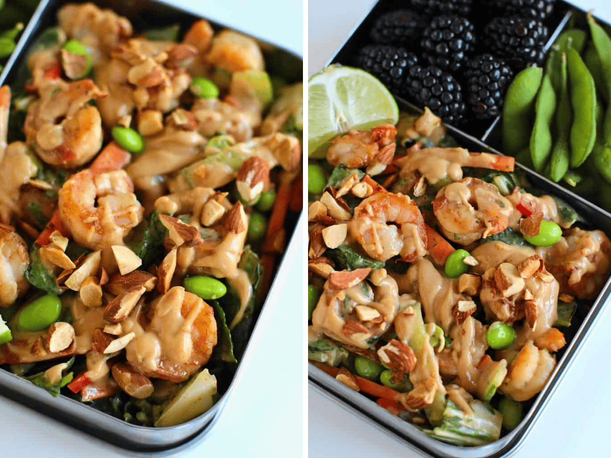 Collage of shrimp salad