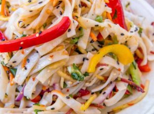 Cold Thai Noodle Salad made with rice noodles and fresh veggies is the best cold pasta salad you'll serve this summer and it's perfect for your back to school lunches!