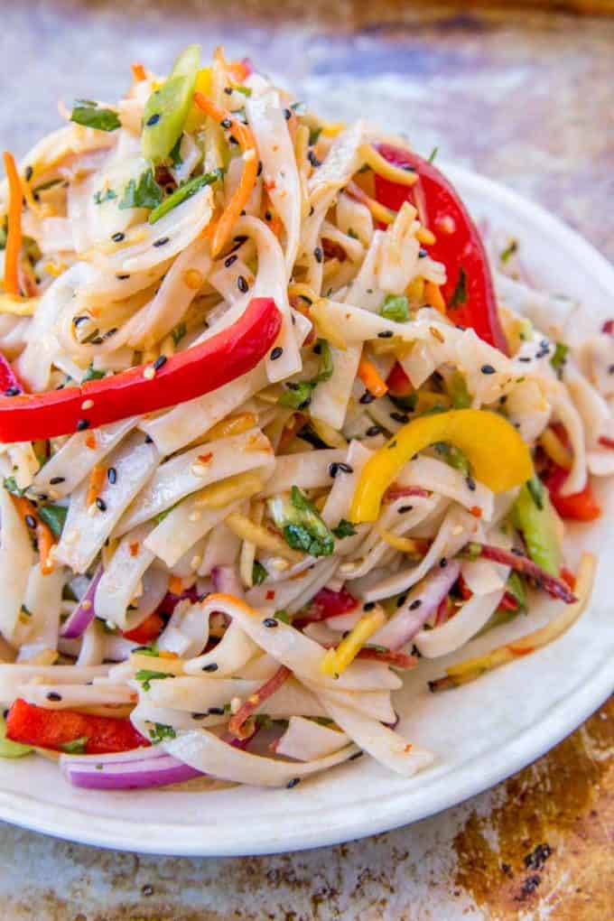 Cold Thai Noodle Salad made with rice noodles and fresh veggies is the best cold pasta salad you'll serve this summer and it's perfect for your back to school lunches!