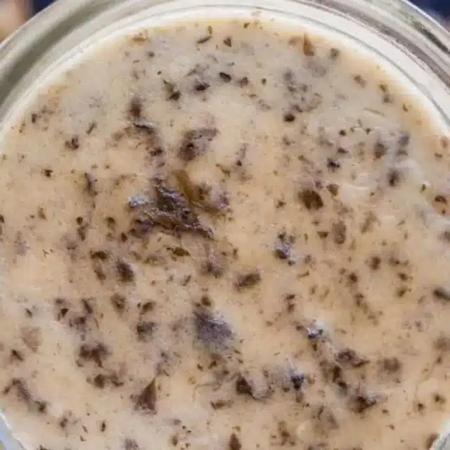 Top view of soup in jar