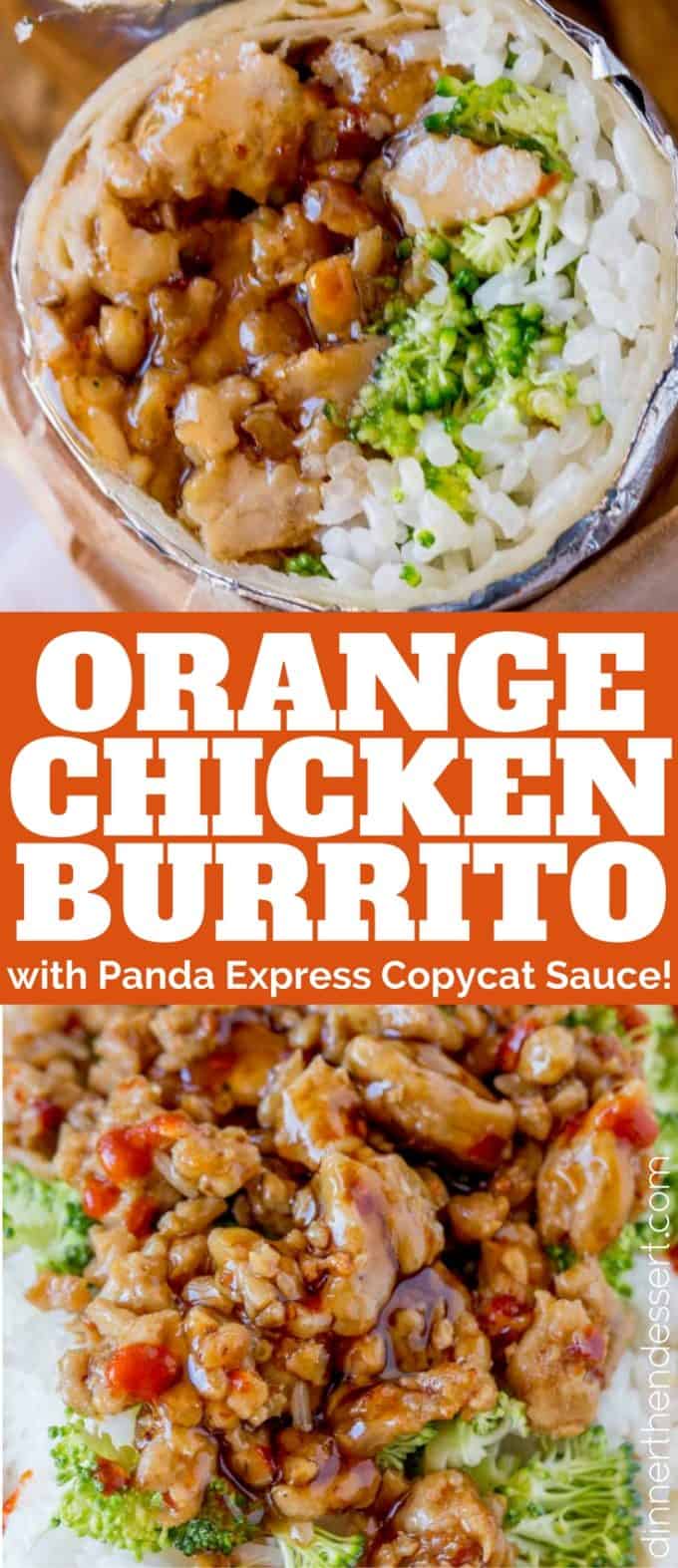Open chicken burrito with rice and broccoli